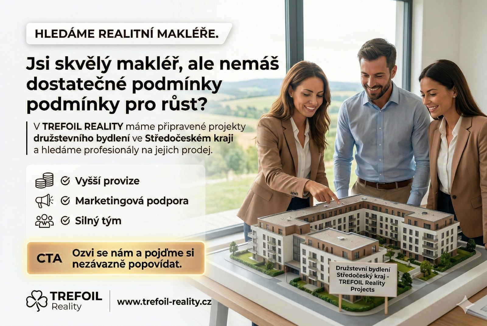 TREFOIL REALITY rozšiřuje tým: Hledají nové realitní makléře pro projekty ve Středočeském kraji