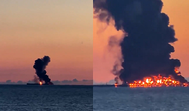 U ruského Soči hoří ropný tanker, oblohu zahalil mohutný kouř